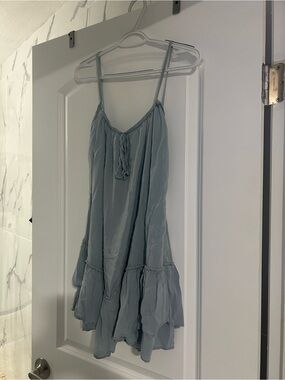 Zara Light Blue Ruffle Tiered Spaghetti Dress